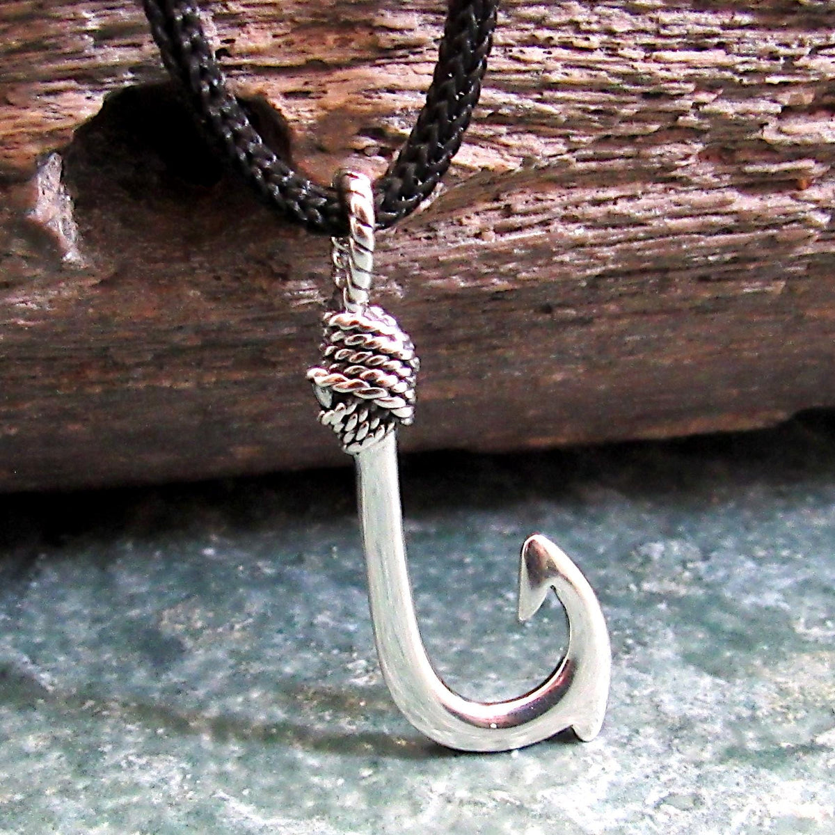 925 Fish Hook Pendant Necklace, Solid Sterling Silver Unisex Hawaiian Style Nautical Fishing Jewelry
