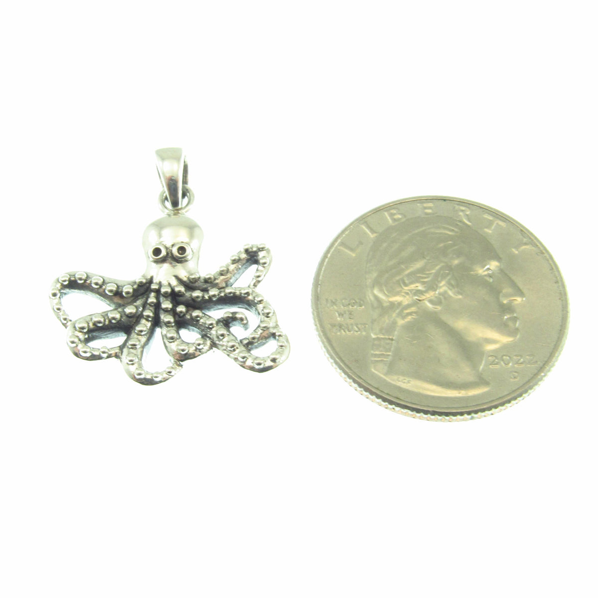 925 Octopus Pendant Necklace, Solid Sterling Silver Nautical Ocean Charm, Sea Creature Jewelry