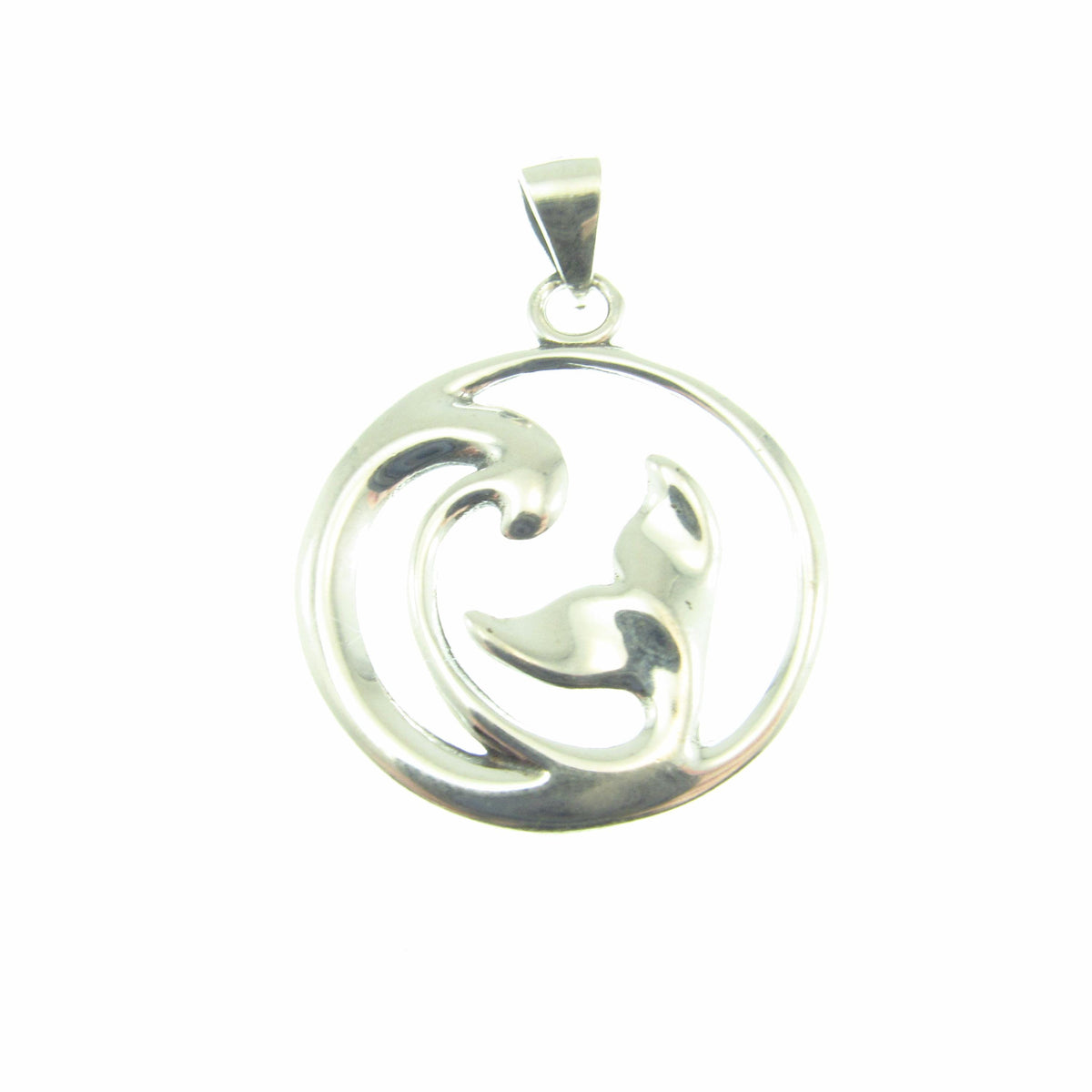 925 Whale Tail & Wave Pendant Necklace, Solid Sterling Silver Nautical Jewelry Charm