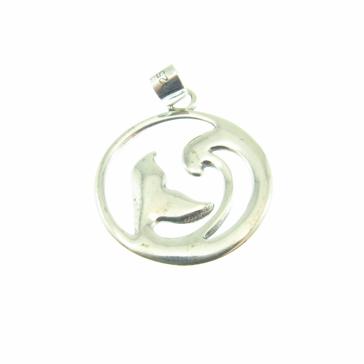 925 Whale Tail & Wave Pendant Necklace, Solid Sterling Silver Nautical Jewelry Charm