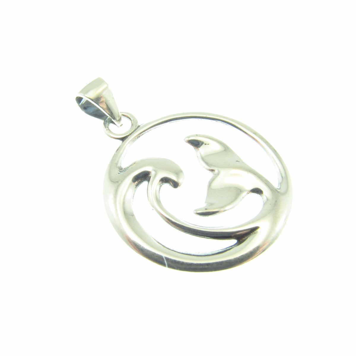 925 Whale Tail & Wave Pendant Necklace, Solid Sterling Silver Nautical Jewelry Charm