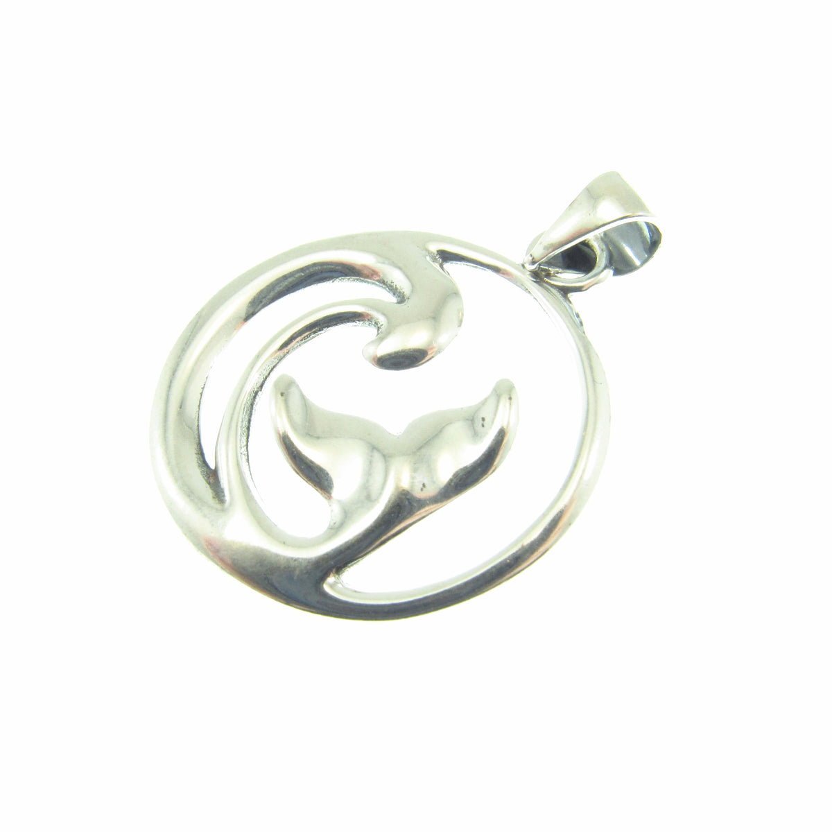 925 Whale Tail & Wave Pendant Necklace, Solid Sterling Silver Nautical Jewelry Charm