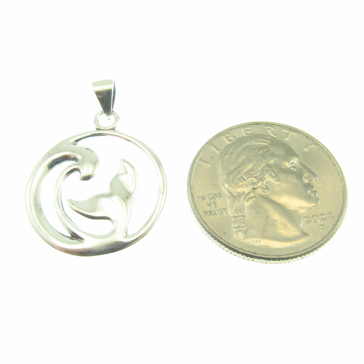 925 Whale Tail & Wave Pendant Necklace, Solid Sterling Silver Nautical Jewelry Charm