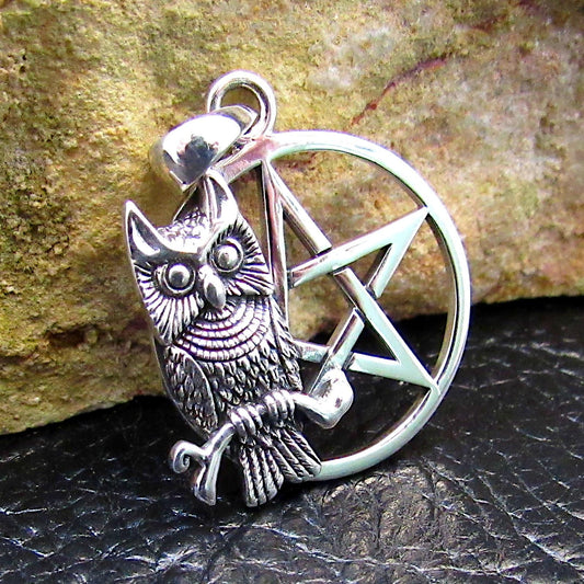 Owl of Wisdom Pentagram Talisman – Gothic Protection Pendant in Solid 925 Sterling Silver