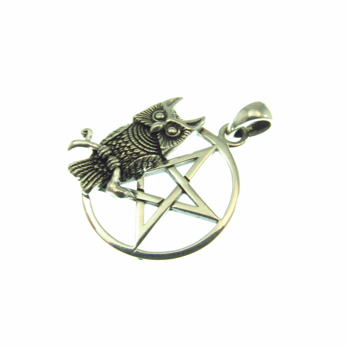 Owl of Wisdom Pentagram Talisman – Gothic Protection Pendant in Solid 925 Sterling Silver