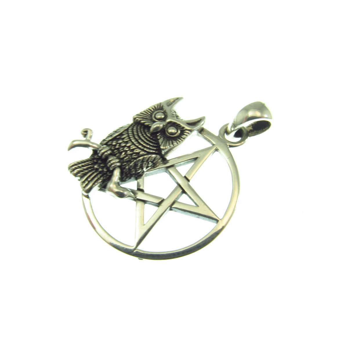 Owl of Wisdom Pentagram Talisman – Gothic Protection Pendant in Solid 925 Sterling Silver