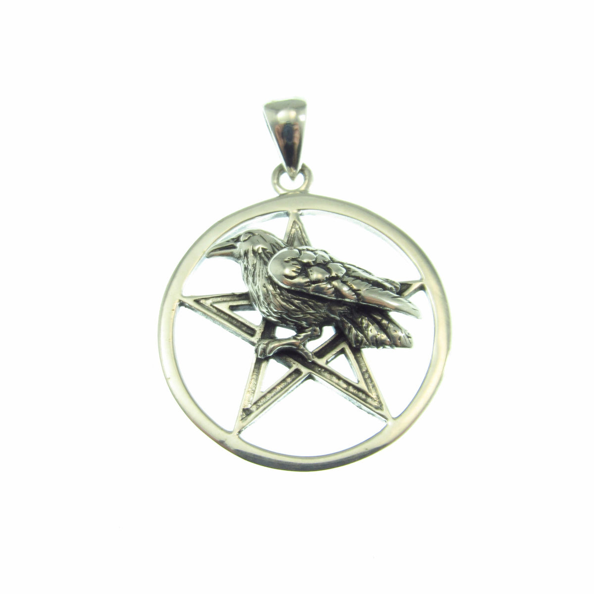 Solid 925 Sterling Silver Raven of Prophecy Pentacle Pentagram Talisman – Gothic Occult Protection Pendant