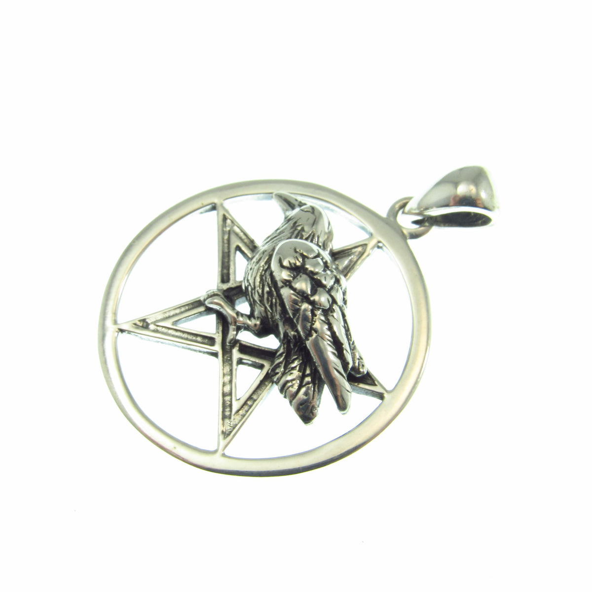 Solid 925 Sterling Silver Raven of Prophecy Pentacle Pentagram Talisman – Gothic Occult Protection Pendant