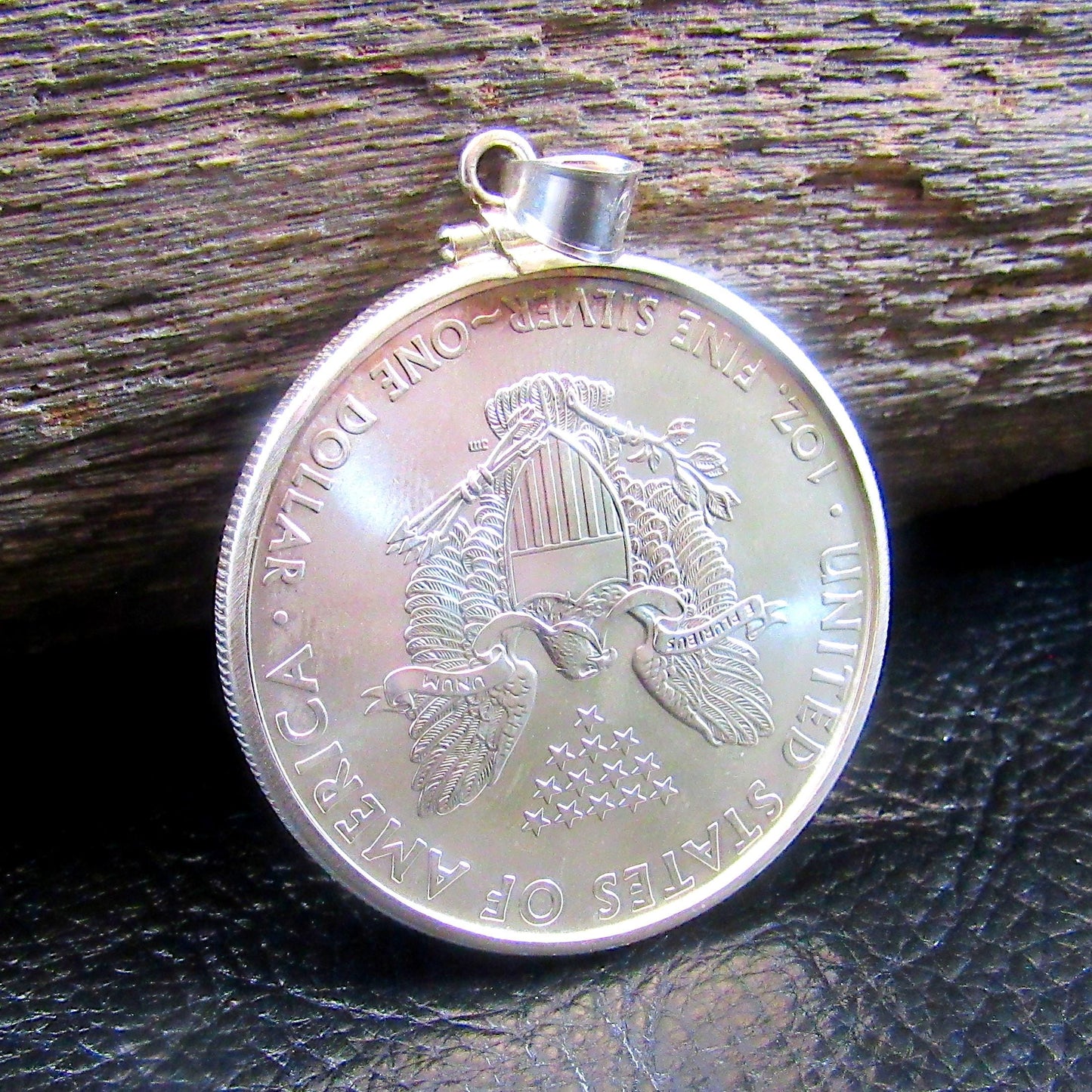 American Silver Eagle Pendant – 2014 BU Brilliant Uncirculated ASE Silver Dollar – Solid .999 Walking Liberty Coin Necklace, Made in USA