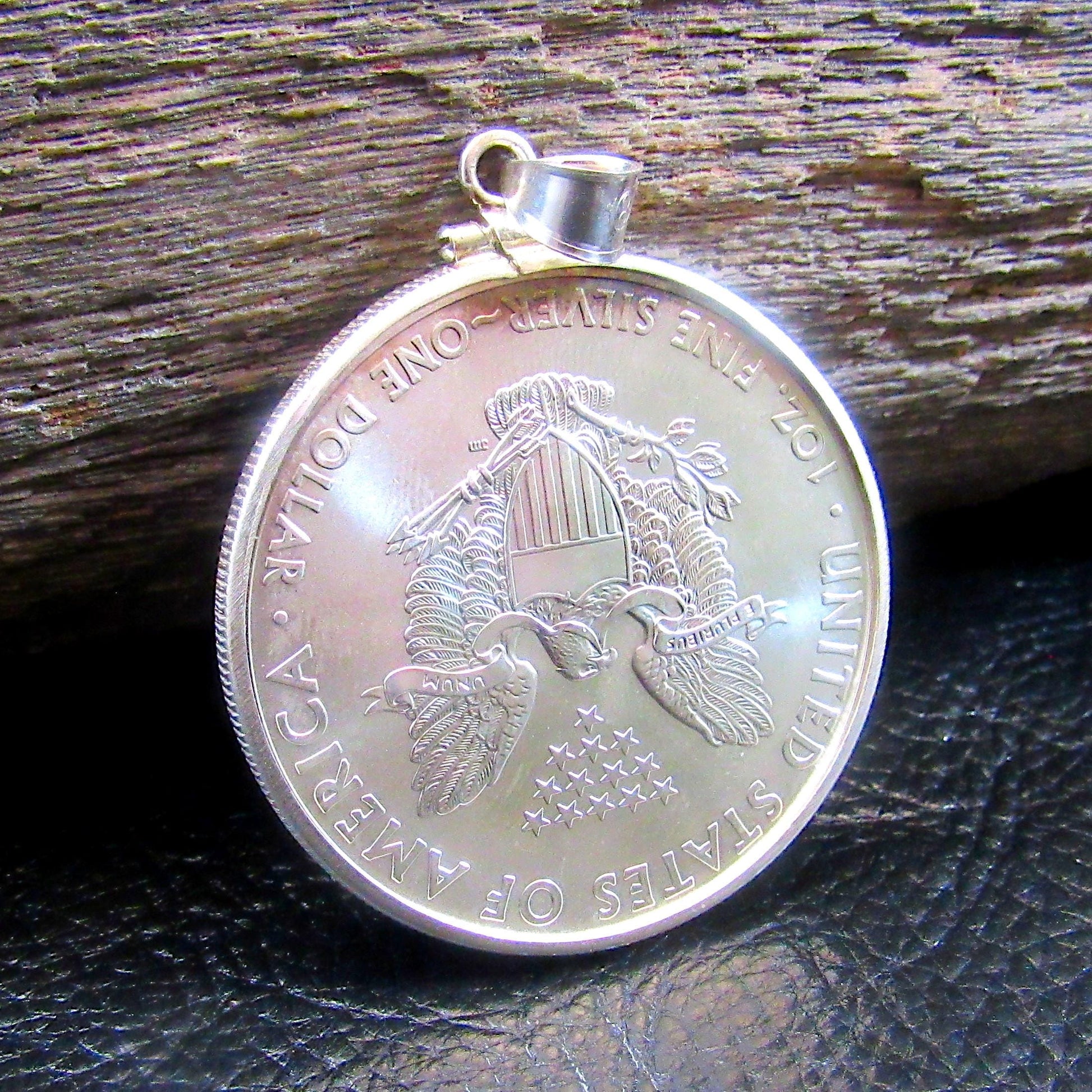 American Silver Eagle Pendant – 2014 BU Brilliant Uncirculated ASE Silver Dollar – Solid .999 Walking Liberty Coin Necklace, Made in USA