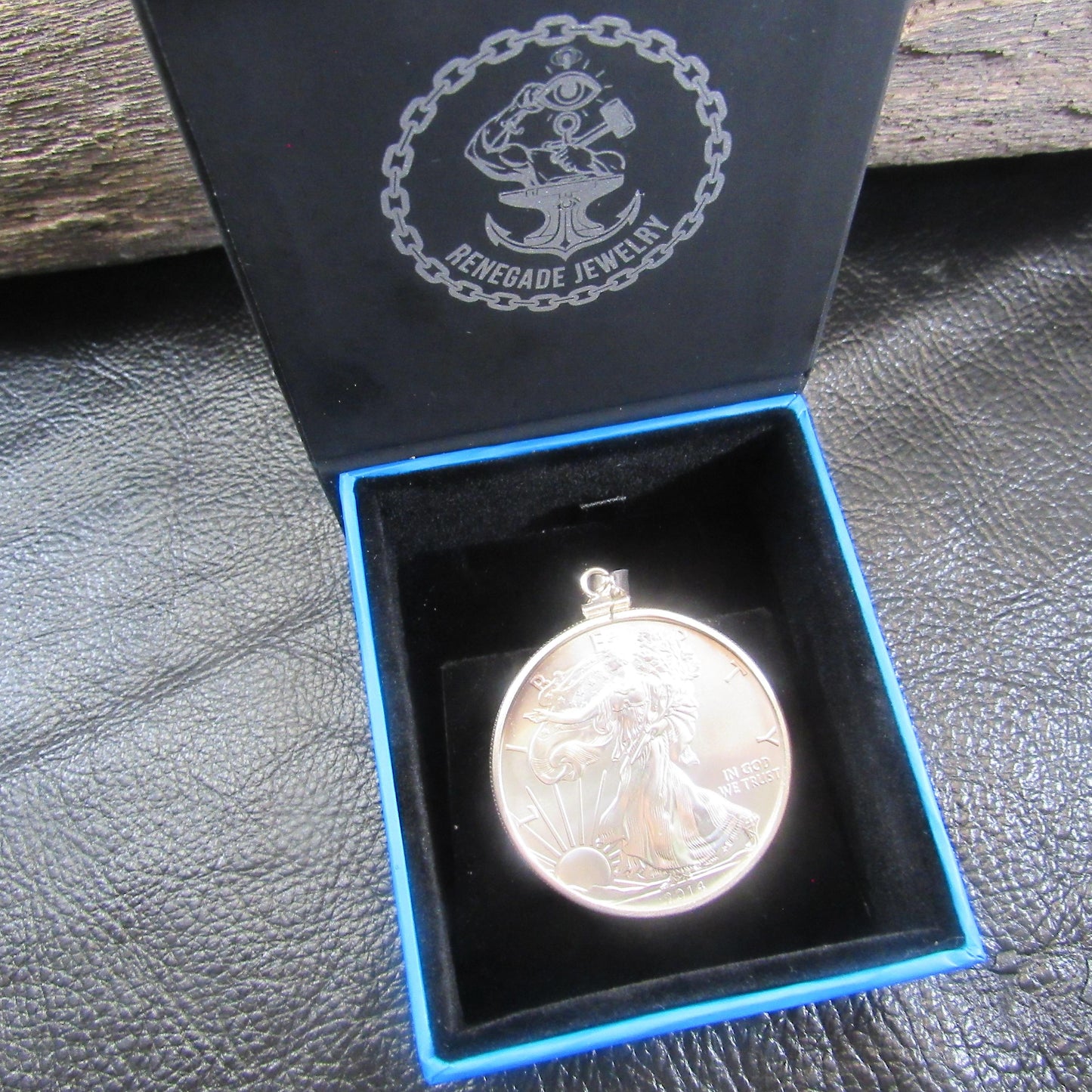 American Silver Eagle Pendant – 2014 BU Brilliant Uncirculated ASE Silver Dollar – Solid .999 Walking Liberty Coin Necklace, Made in USA