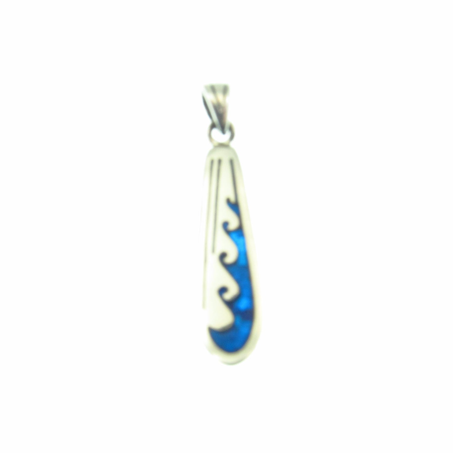 Skimboard with Waves Pendant - Solid 925 Sterling Silver & Blue Enamel Nautical Jewelry Necklace