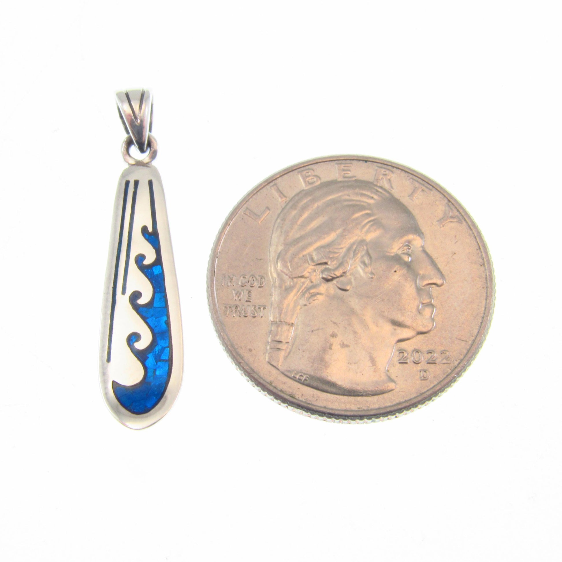 Skimboard with Waves Pendant - Solid 925 Sterling Silver & Blue Enamel Nautical Jewelry Necklace