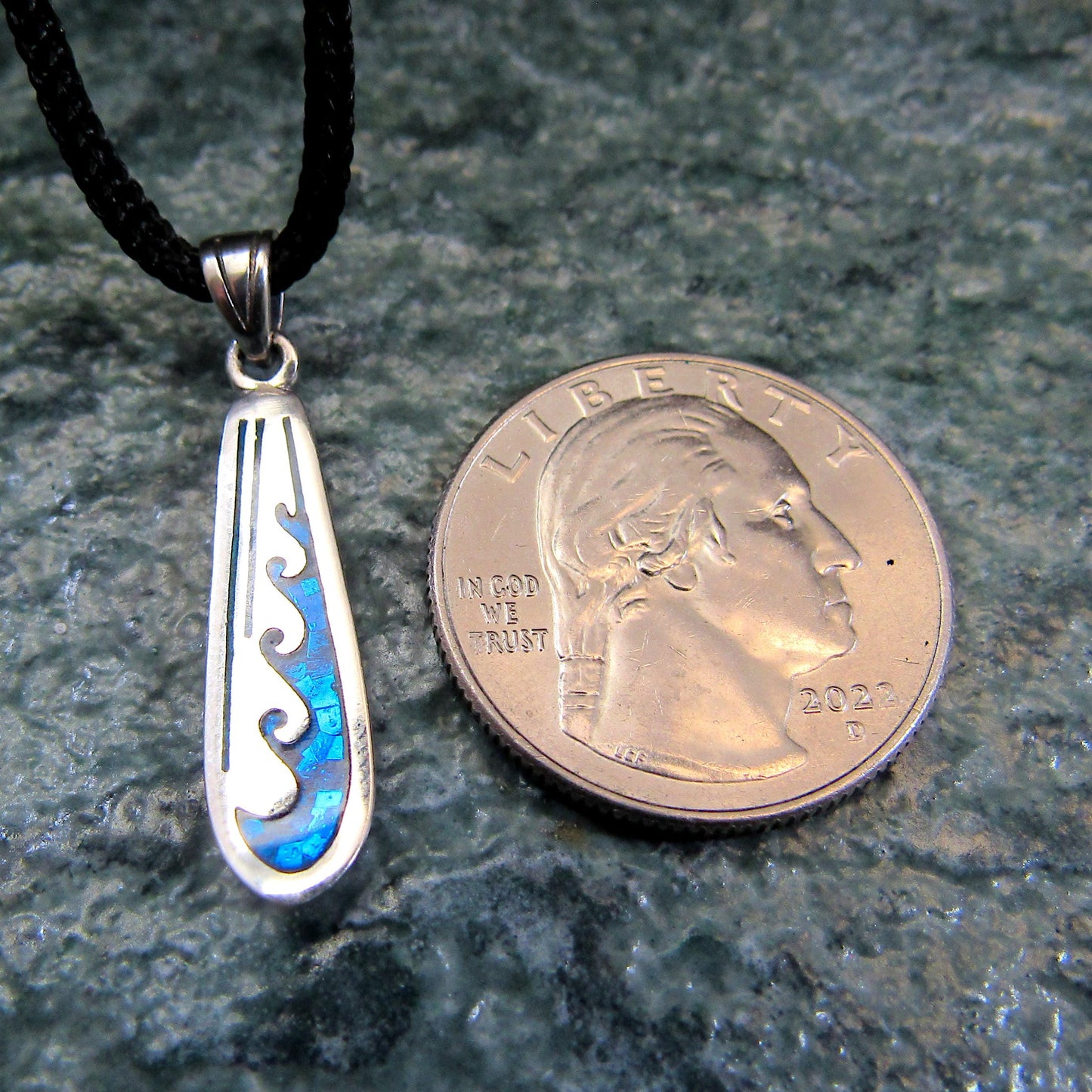 Skimboard with Waves Pendant - Solid 925 Sterling Silver & Blue Enamel Nautical Jewelry Necklace