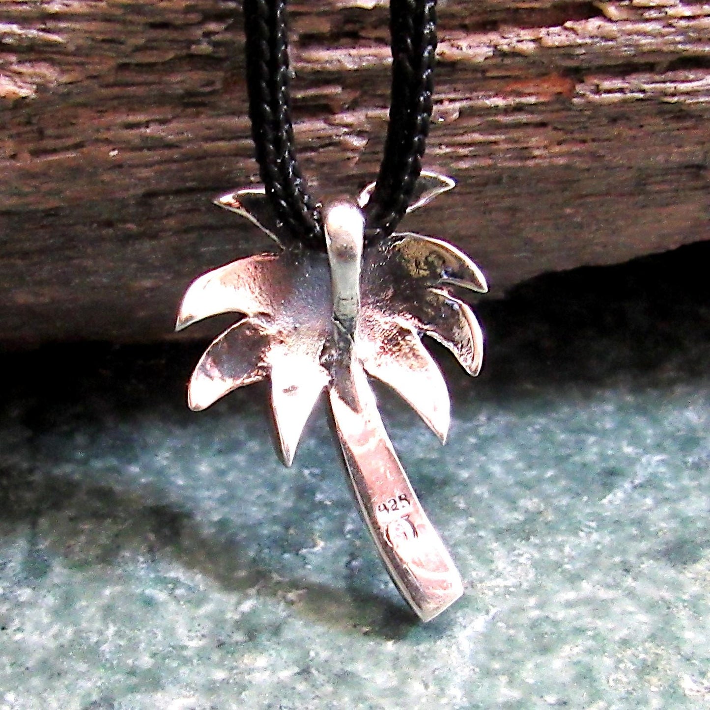 925 Abalone Shell Palm Tree Slide Pendant Necklace, Solid Sterling Silver Tropical Beach Jewelry
