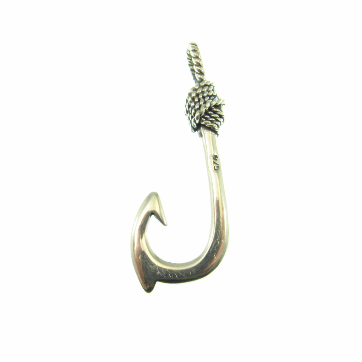 925 Fish Hook Pendant Necklace, Solid Sterling Silver Unisex Hawaiian Style Nautical Fishing Jewelry