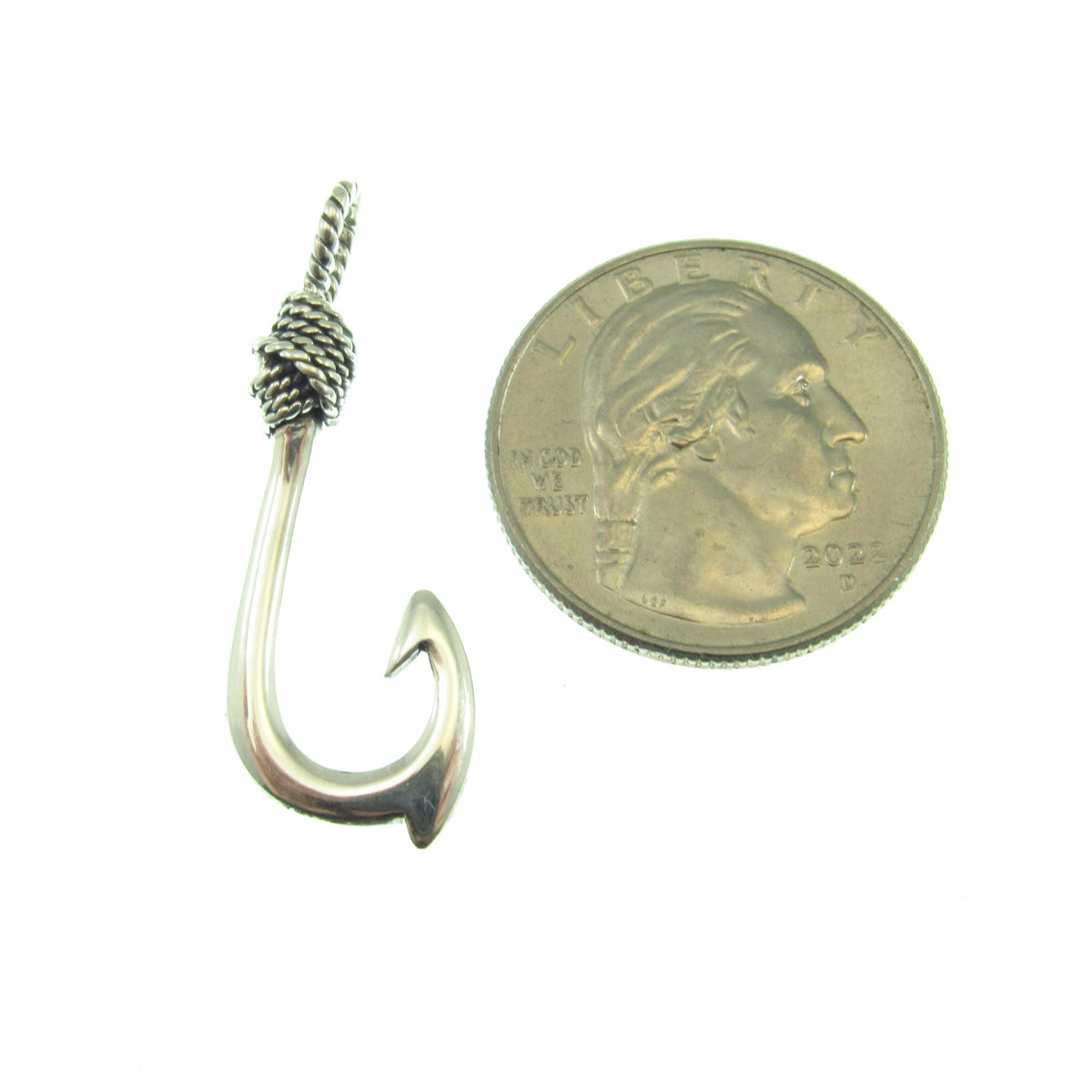 925 Fish Hook Pendant Necklace, Solid Sterling Silver Unisex Hawaiian Style Nautical Fishing Jewelry