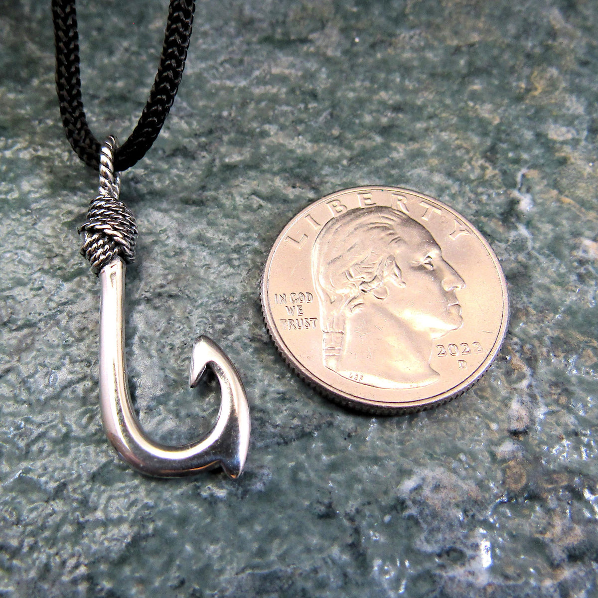 925 Fish Hook Pendant Necklace, Solid Sterling Silver Unisex Hawaiian Style Nautical Fishing Jewelry