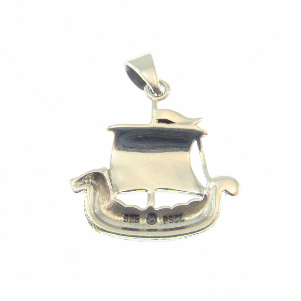 925 Viking Ship Pendant Necklace, Solid Sterling Silver & Red Enamel Norse Longship Jewelry Charm
