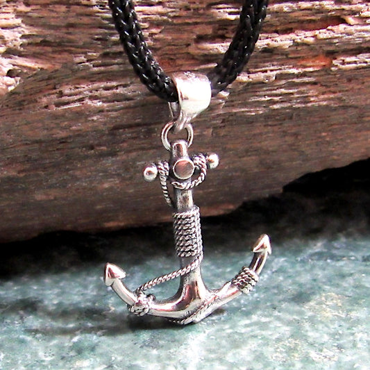 925 Anchor & Rope Pendant Necklace - Solid Sterling Silver Unisex Nautical Jewelry