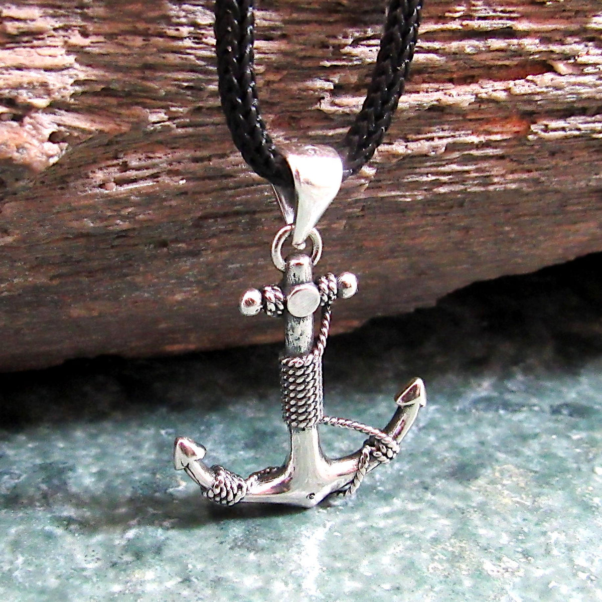 925 Anchor & Rope Pendant Necklace - Solid Sterling Silver Unisex Nautical Jewelry
