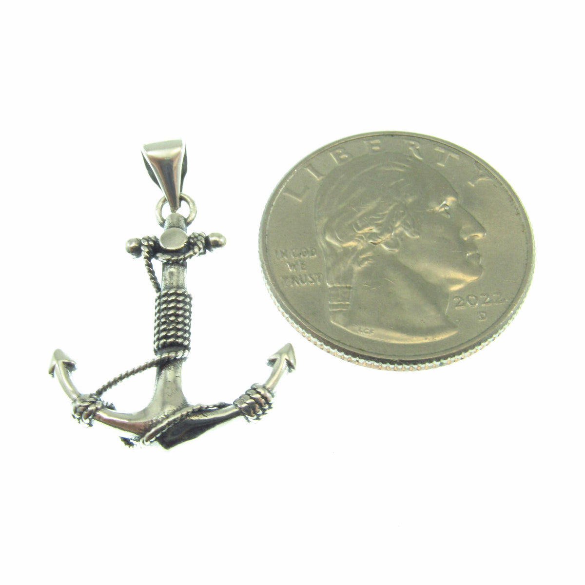 925 Anchor & Rope Pendant Necklace - Solid Sterling Silver Unisex Nautical Jewelry
