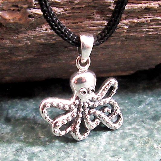 925 Octopus Pendant Necklace, Solid Sterling Silver Nautical Ocean Charm, Sea Creature Jewelry
