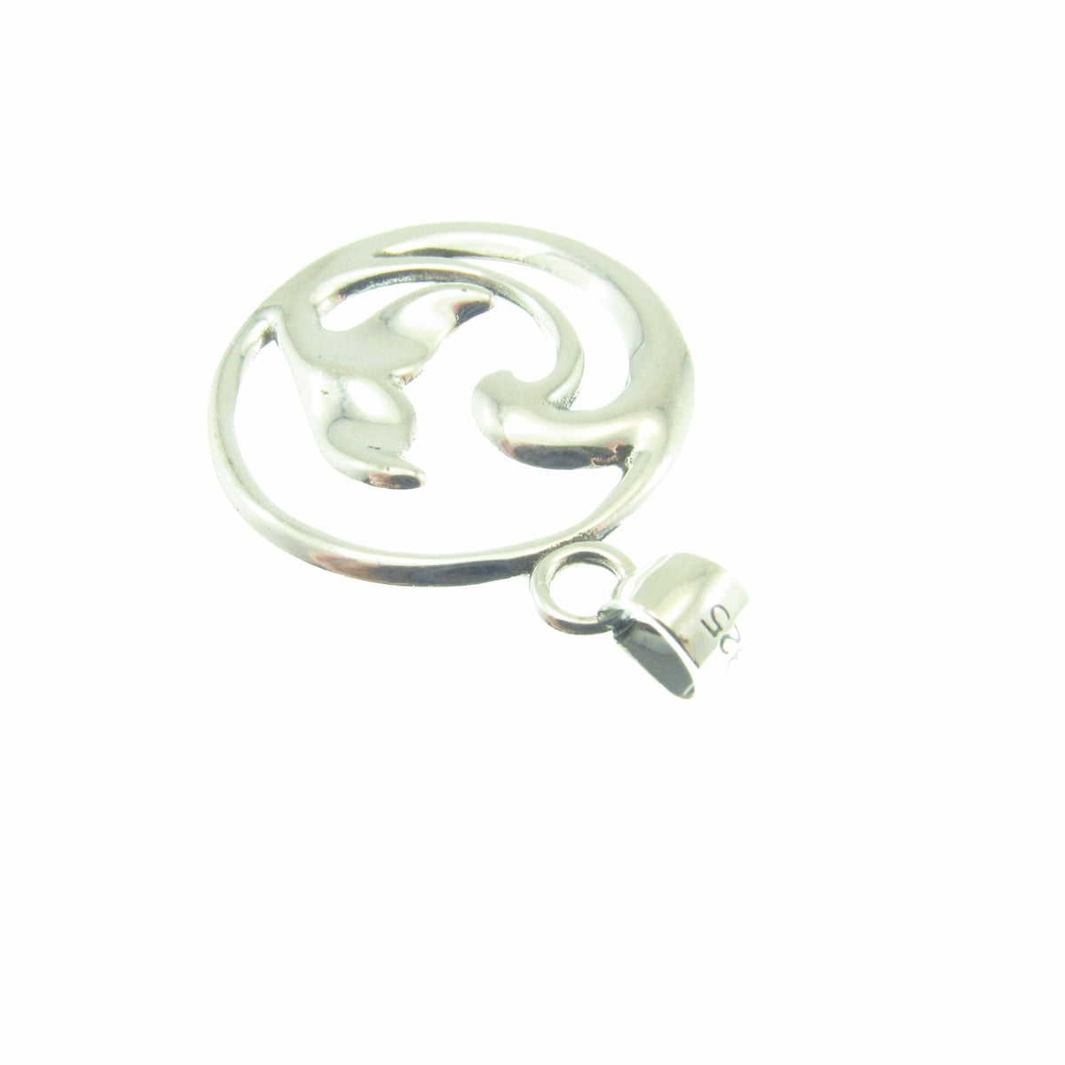 925 Whale Tail & Wave Pendant Necklace, Solid Sterling Silver Nautical Jewelry Charm