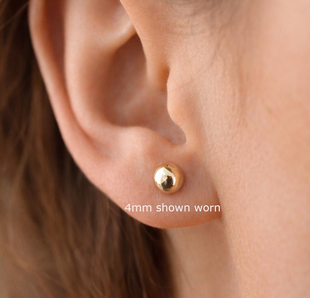 Solid 14k Yellow Gold Ball Stud Earrings – Round Spheres – 2mm 3mm 4mm 5mm 6mm 7mm 8mm – Minimalist Studs for Men & Women