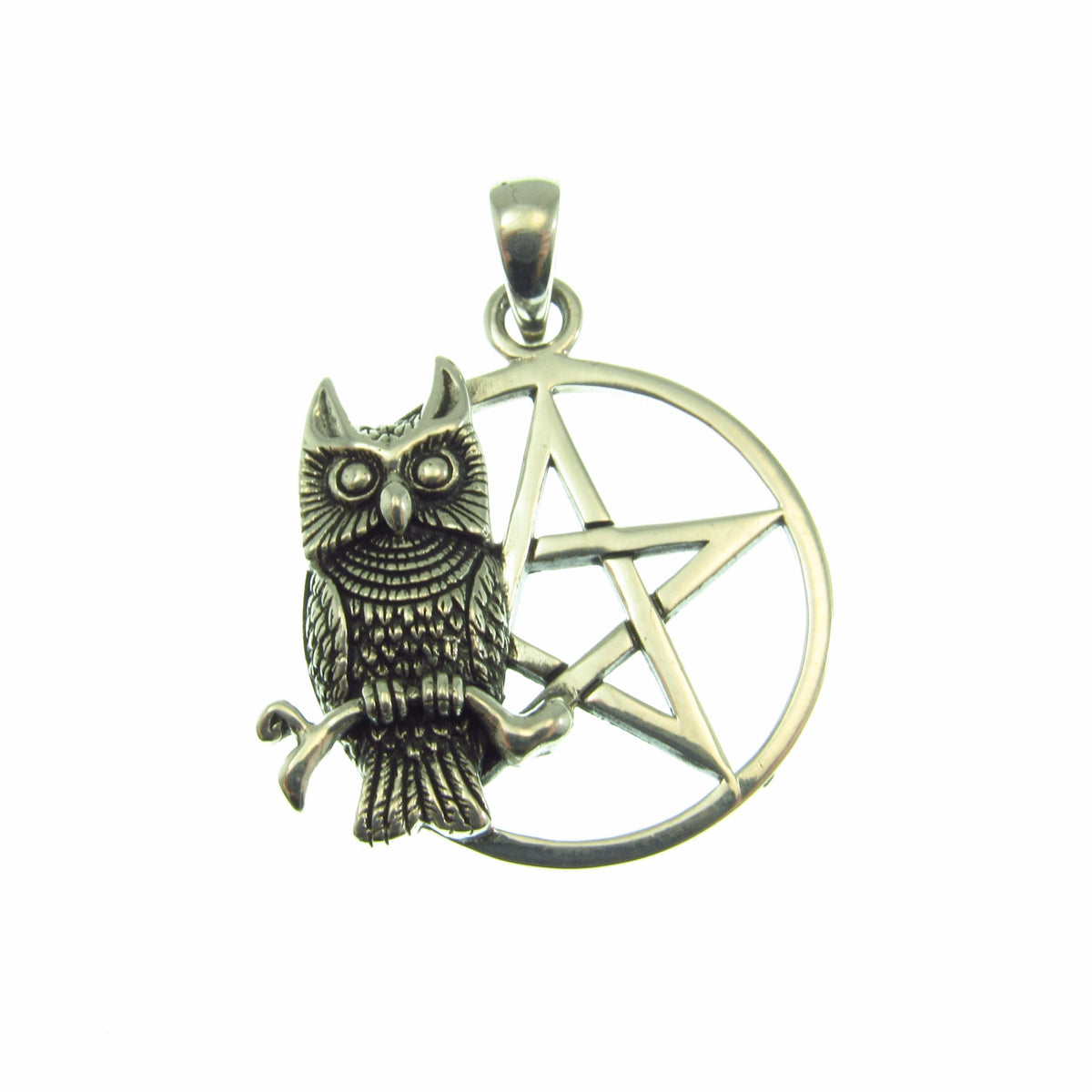 Owl of Wisdom Pentagram Talisman – Gothic Protection Pendant in Solid 925 Sterling Silver