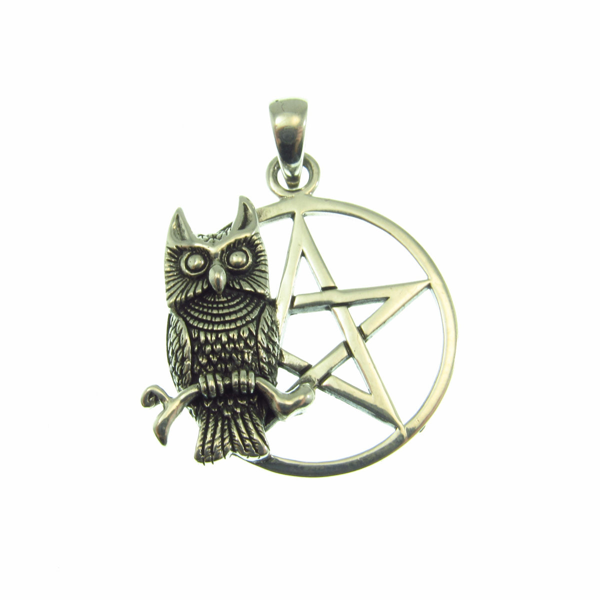 Owl of Wisdom Pentagram Talisman – Gothic Protection Pendant in Solid 925 Sterling Silver