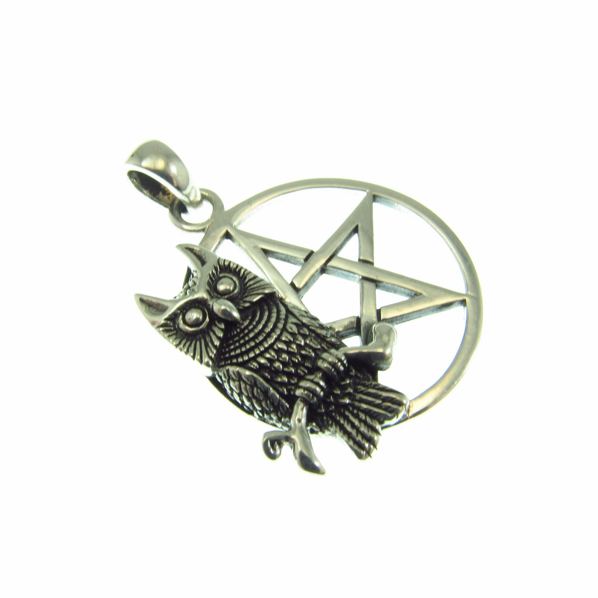 Owl of Wisdom Pentagram Talisman – Gothic Protection Pendant in Solid 925 Sterling Silver