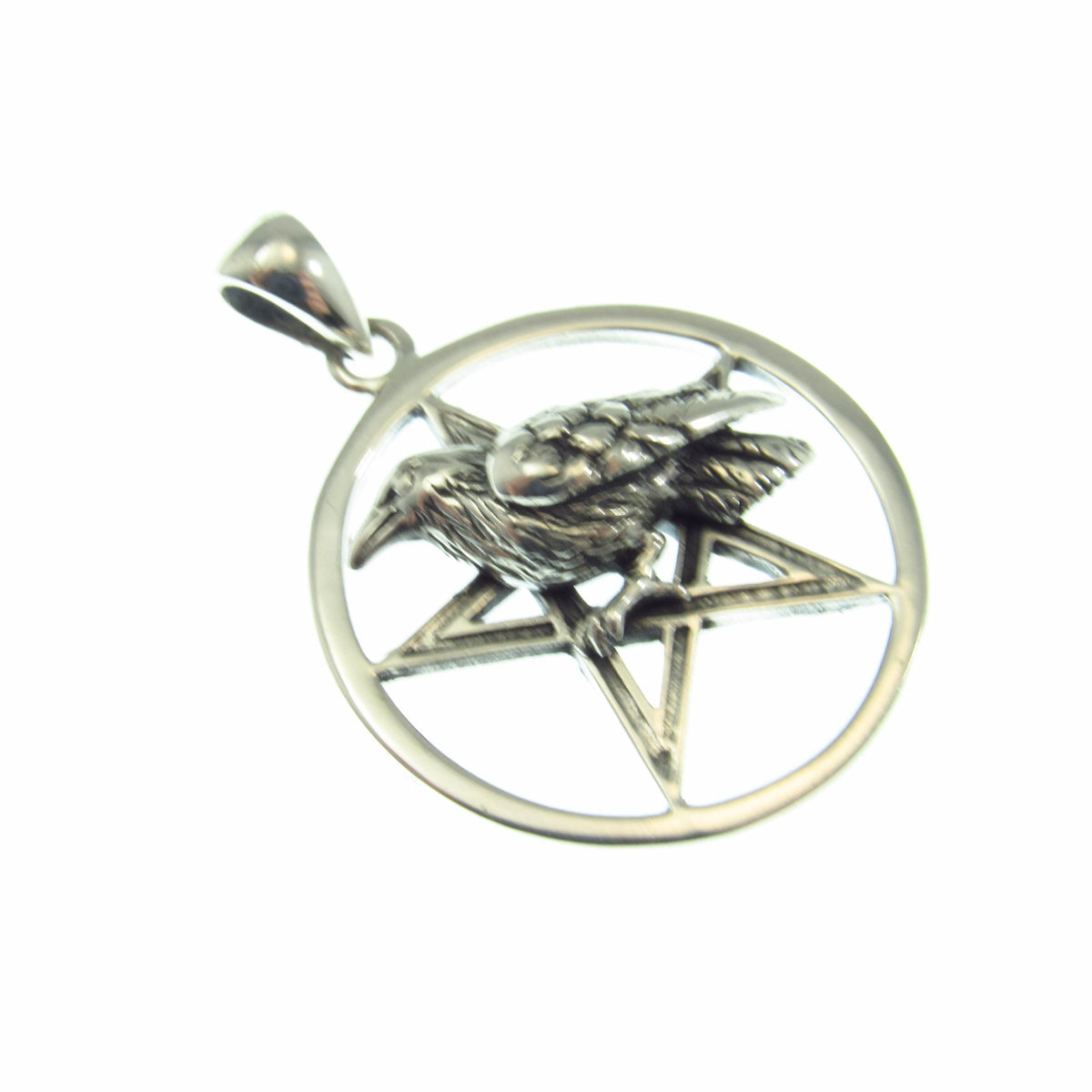 Solid 925 Sterling Silver Raven of Prophecy Pentacle Pentagram Talisman – Gothic Occult Protection Pendant