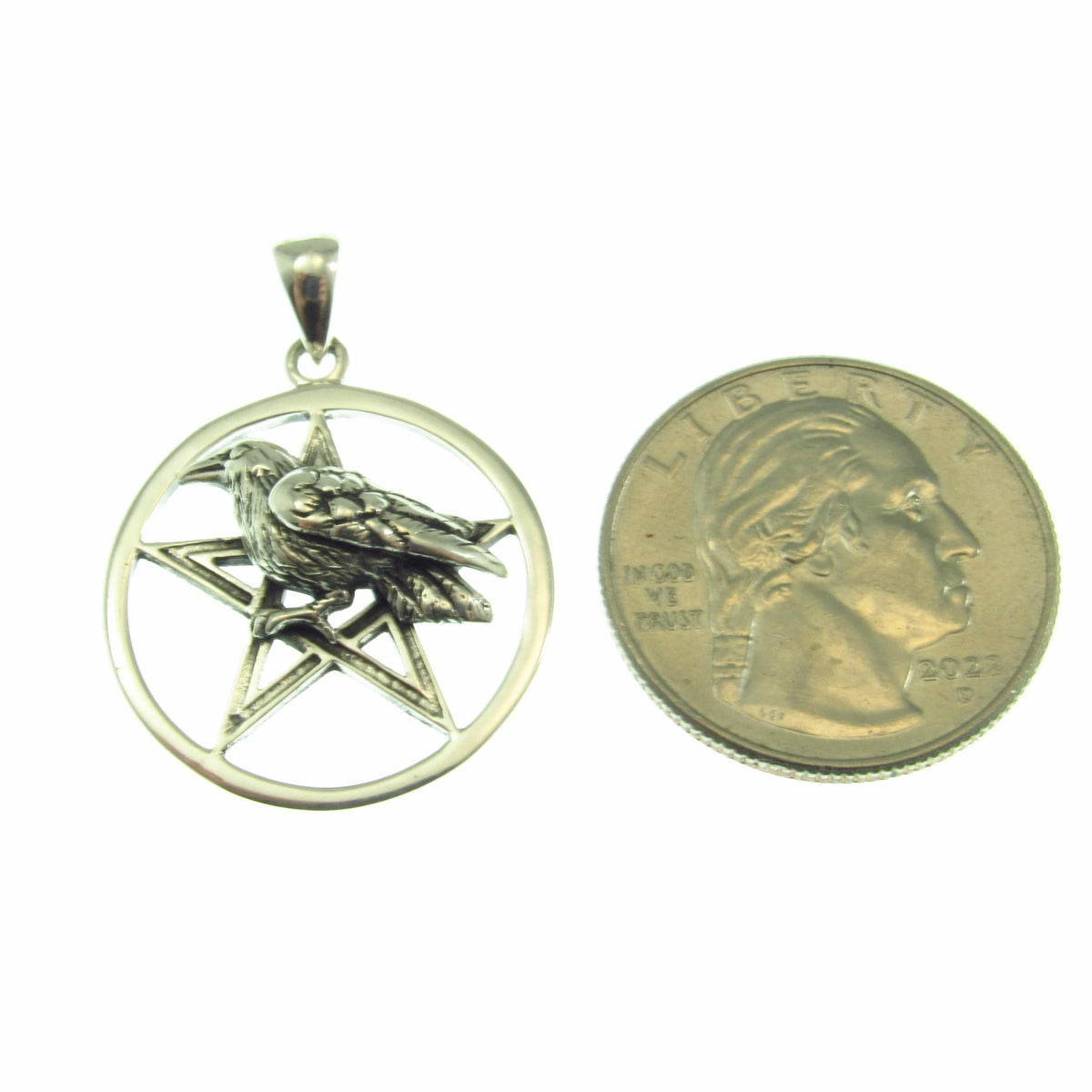 Solid 925 Sterling Silver Raven of Prophecy Pentacle Pentagram Talisman – Gothic Occult Protection Pendant