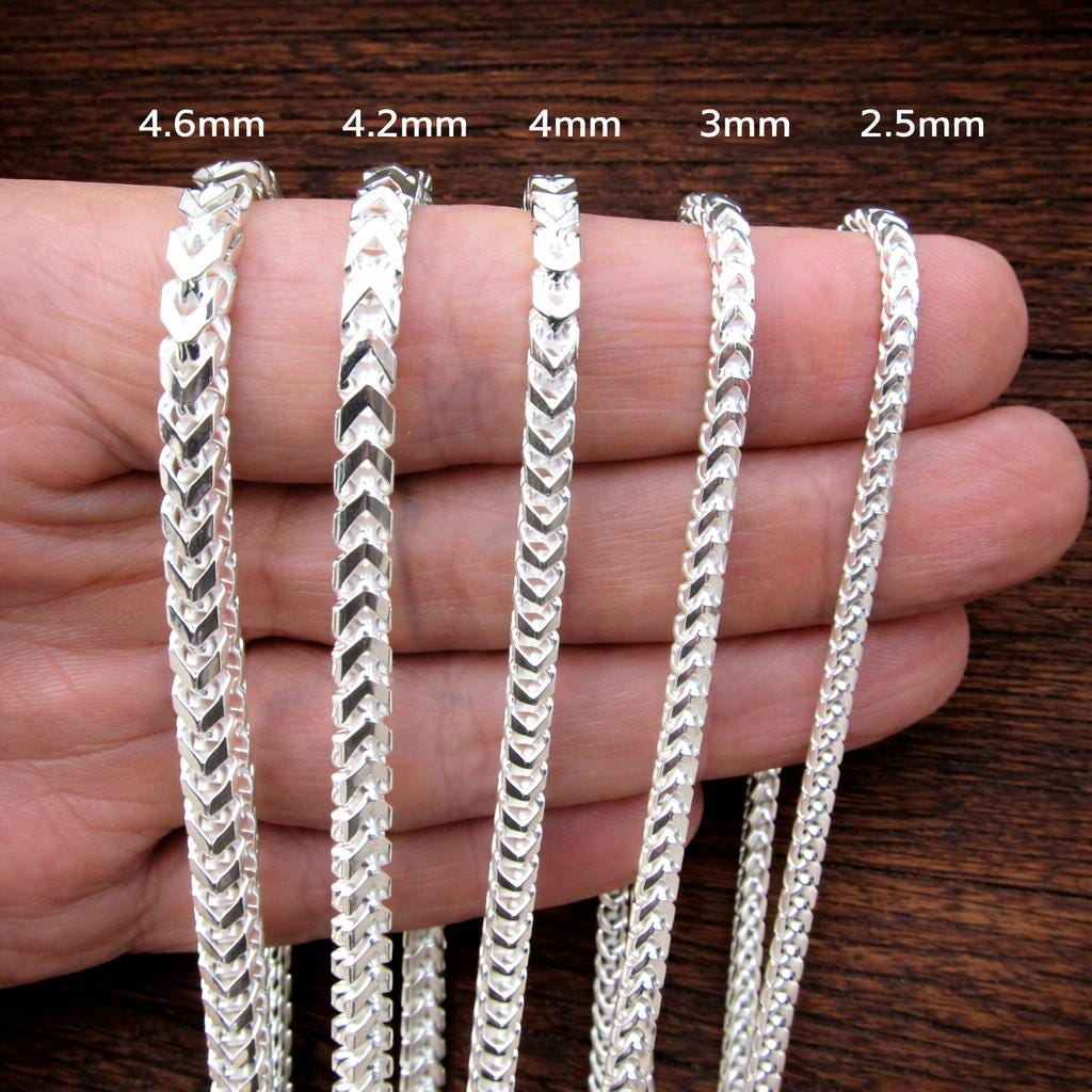Solid 925 Sterling Silver Franco Chain Necklace for Men, Italian Chevron Links, Heavy Mens Jewelry
