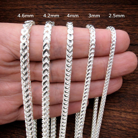 Solid 925 Sterling Silver Franco Chain Necklace for Men, Italian Chevron Links, Heavy Mens Jewelry