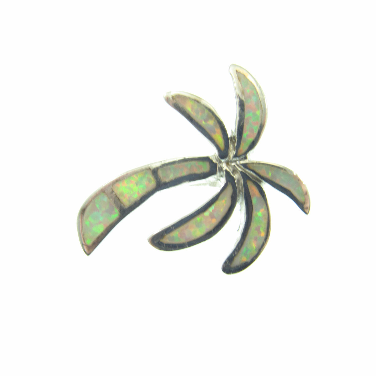 Solid 925 Sterling Silver Palm Tree Slide Pendant with Lab Opal Inlay — Beach Lover Gift