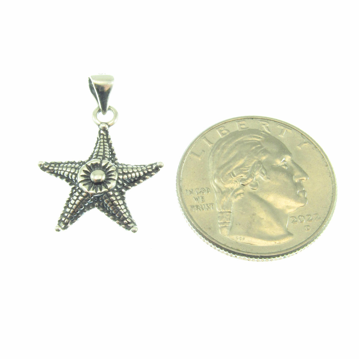 Solid 925 Sterling Silver Starfish Pendant - Textured Nautical Ocean Charm - Sea Life Jewelry