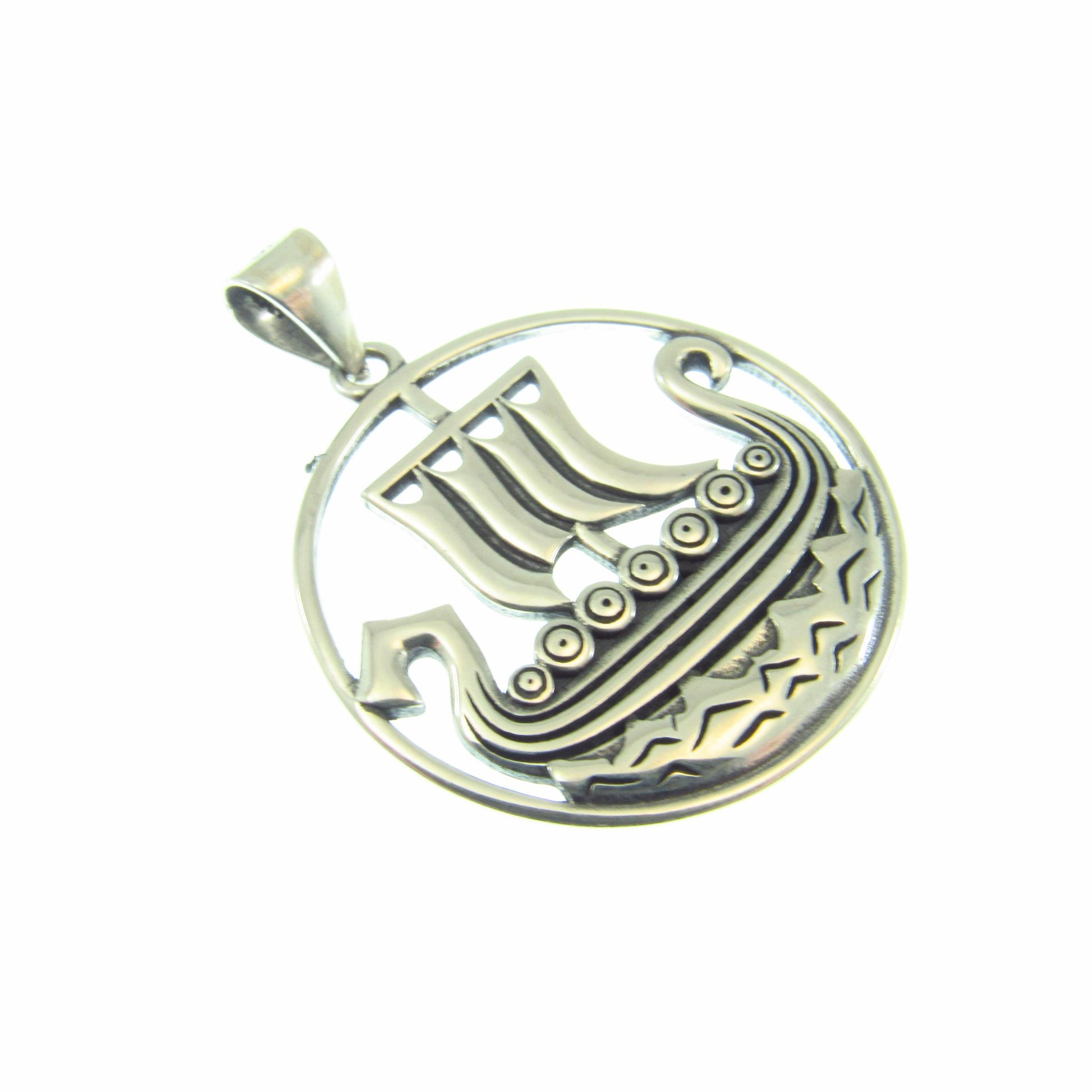 Solid 925 Sterling Silver Viking Ship Pendant, Norse Sailboat Amulet, Nordic Warrior Jewelry
