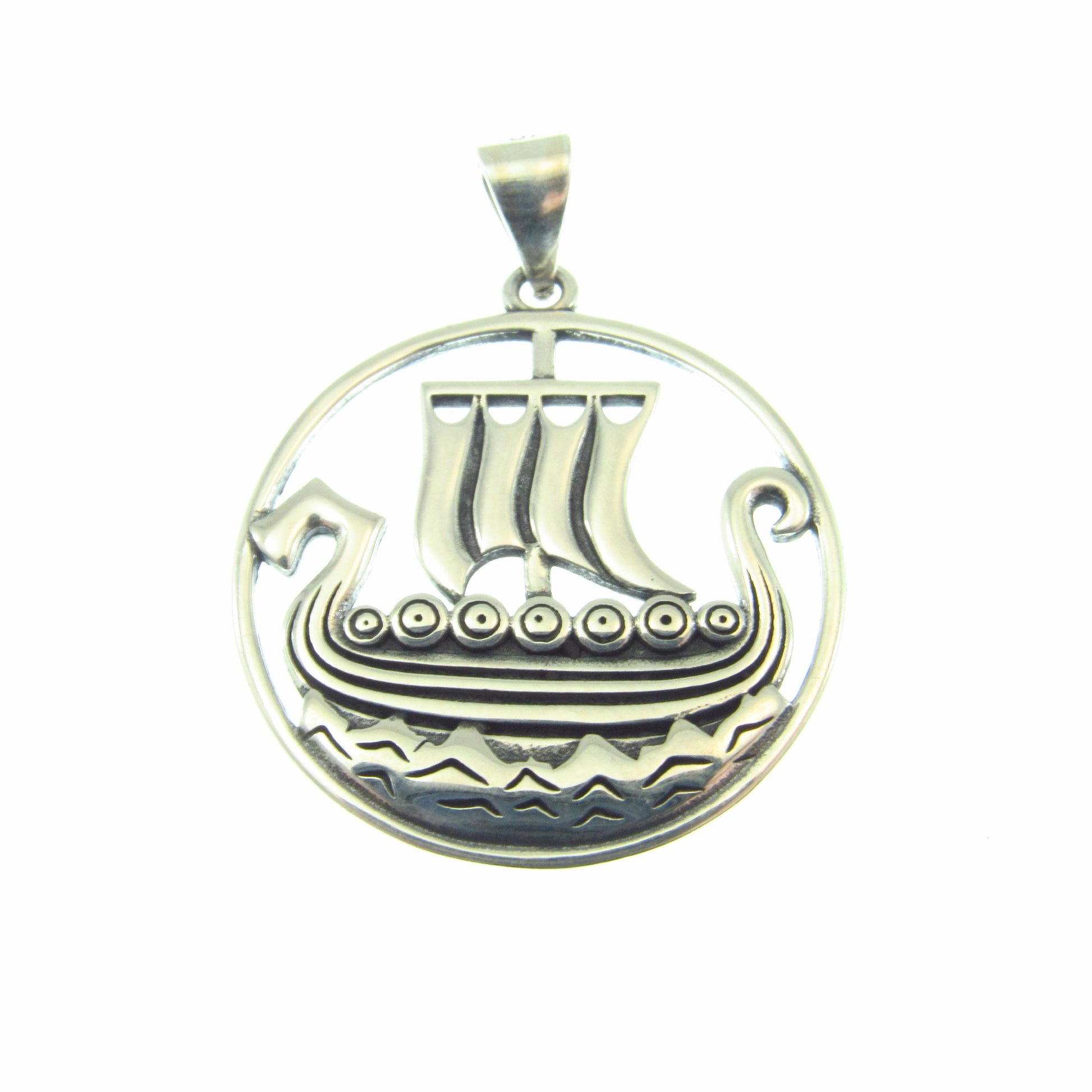 Solid 925 Sterling Silver Viking Ship Pendant, Norse Sailboat Amulet, Nordic Warrior Jewelry