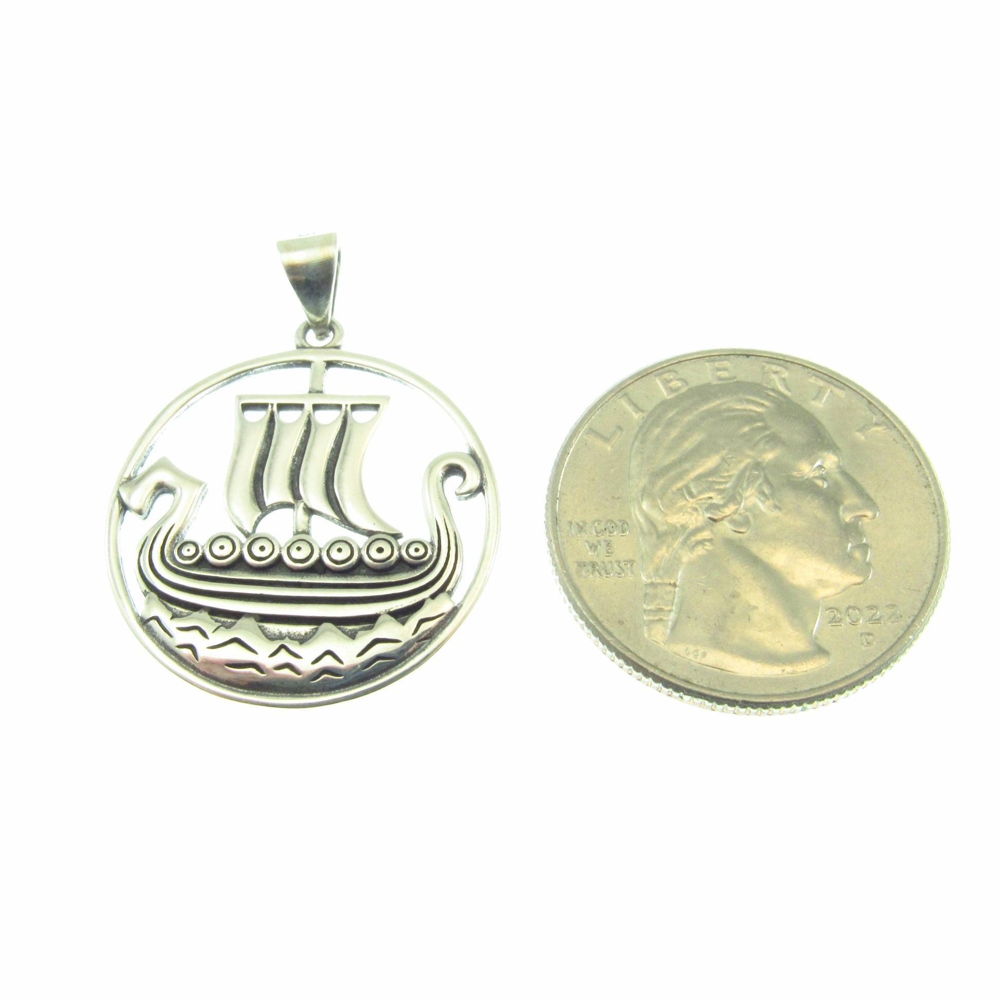 Solid 925 Sterling Silver Viking Ship Pendant, Norse Sailboat Amulet, Nordic Warrior Jewelry