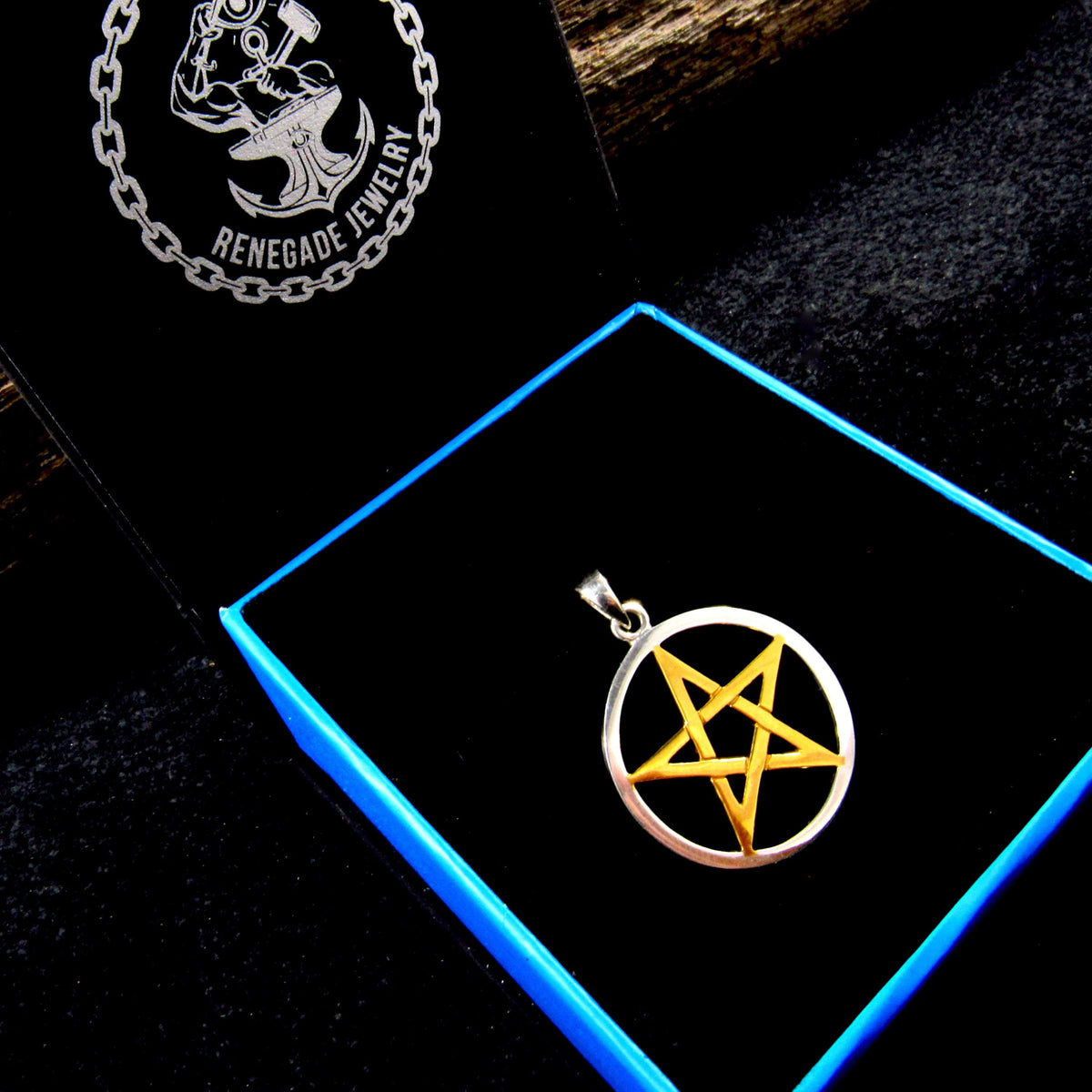 Solid 925 Sterling Silver & 14k Gold Vermeil Pentacle Star Pendant, Pagan Pentagram, Wiccan Amulet