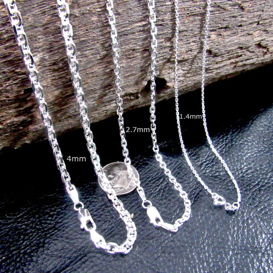 Solid 925 Sterling Silver Anchor Chain Necklace or Bracelet, Italian Cable Chain, Unisex Nautical Jewelry 1.4mm-4mm, 7"-30"