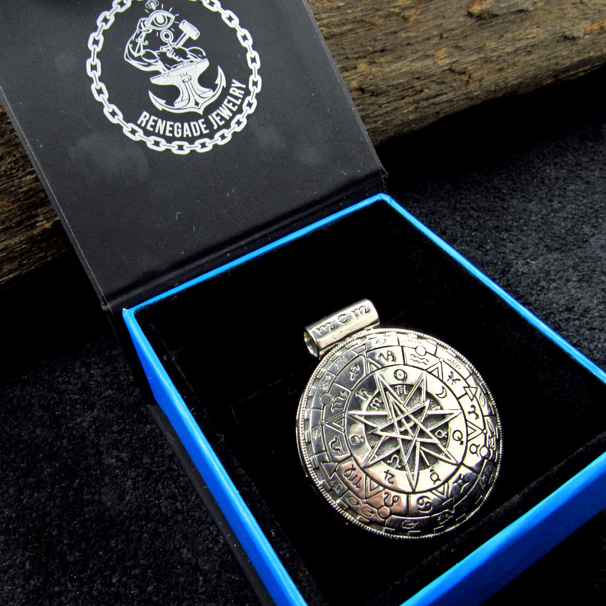 Solid 925 Sterling Silver Magic Circle Pendant, Pagan Witchcraft Amulet Designed by Oberon Zell