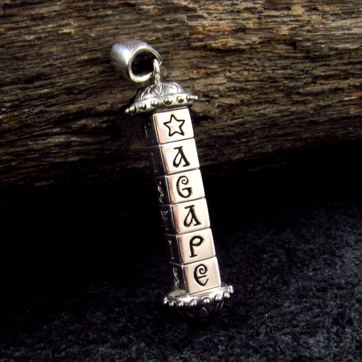 Solid 925 Sterling Silver Cryptex Pendant – Secret Cylinder Sophia Talisman by Brigid Ashwood