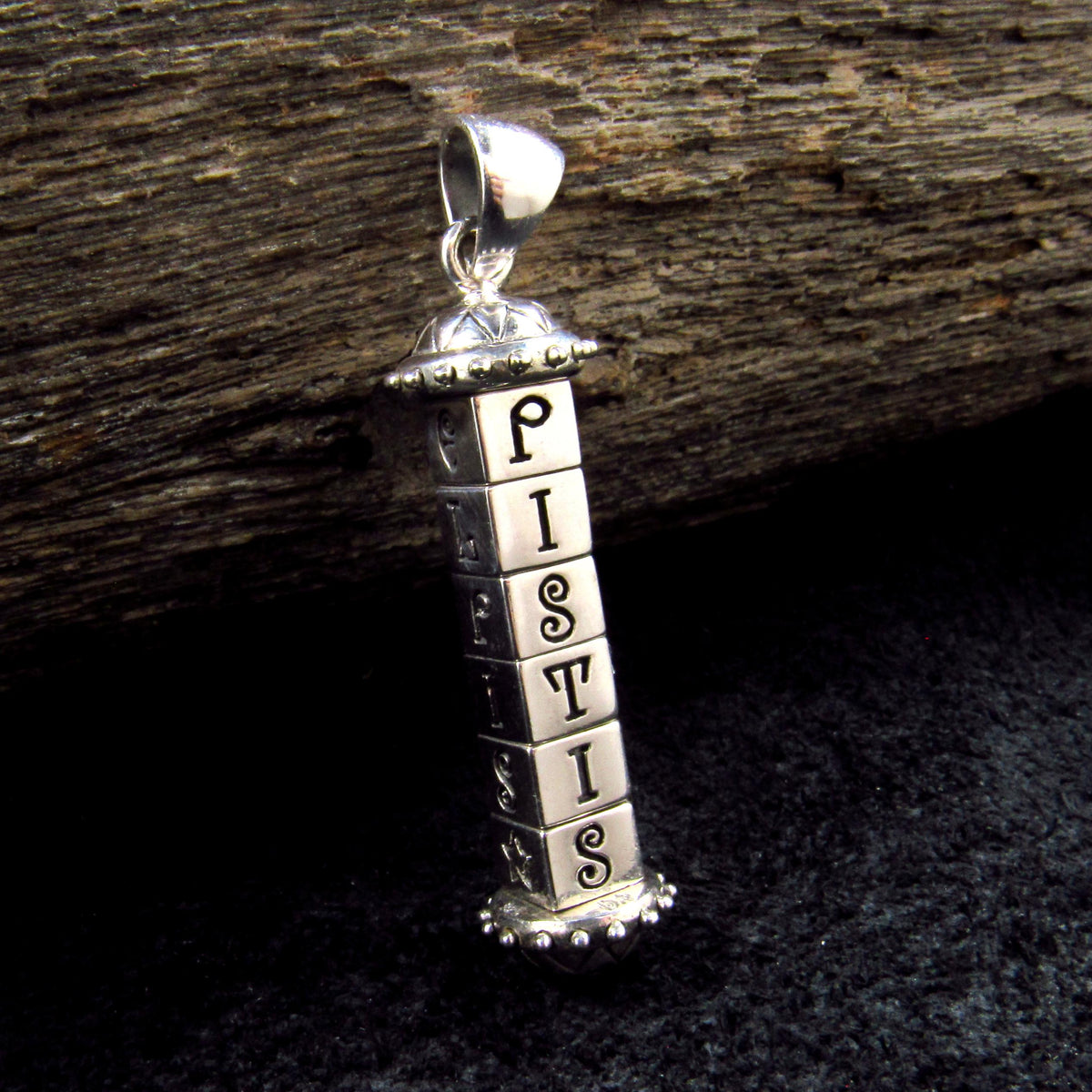 Solid 925 Sterling Silver Cryptex Pendant – Secret Cylinder Sophia Talisman by Brigid Ashwood