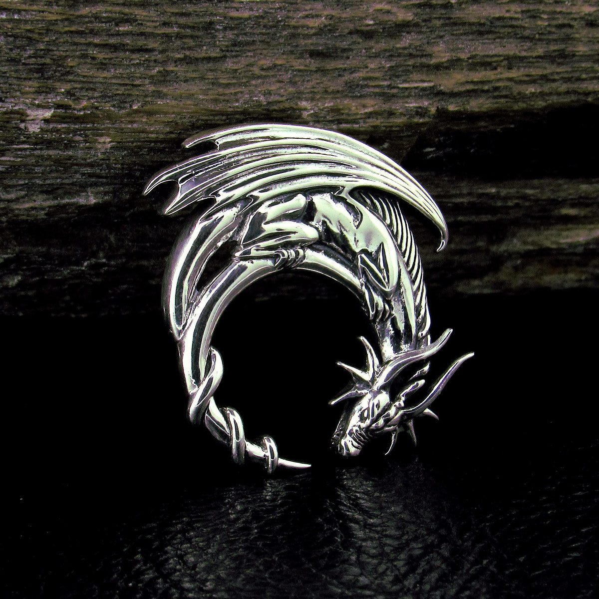 Solid 925 Sterling Silver Dragon Moon Slide Pendant – Mystical Guardian Talisman, Jessica Galbreth Art