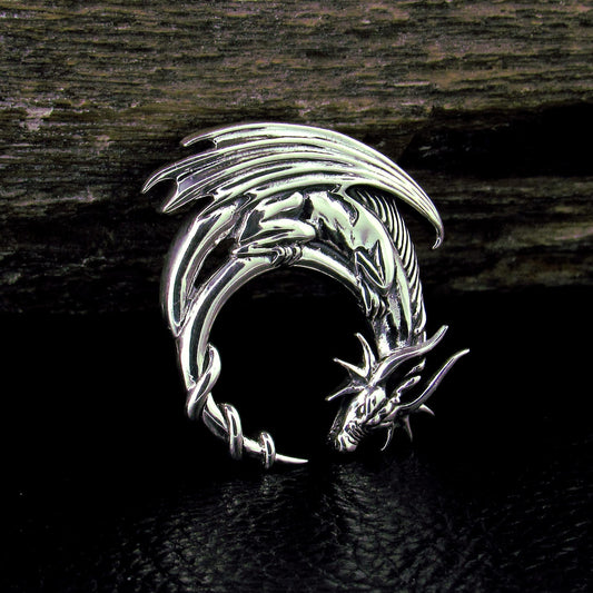 Solid 925 Sterling Silver Dragon Moon Slide Pendant – Mystical Guardian Talisman, Jessica Galbreth Art