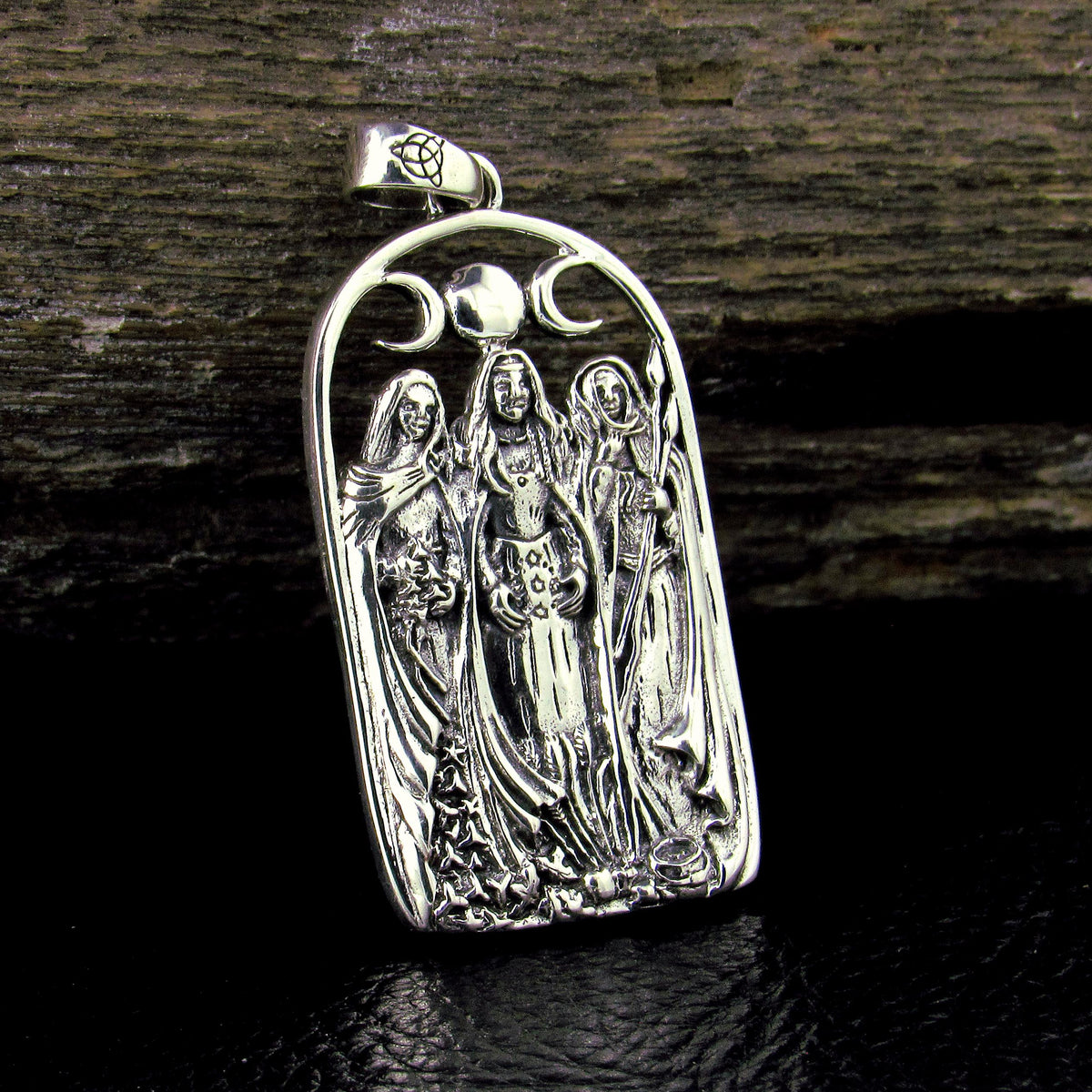Solid 925 Sterling Silver Triple Moon Goddess Pendant – Neopagan Lunar Symbol by Mickie Mueller