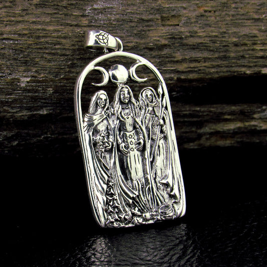 Solid 925 Sterling Silver Triple Moon Goddess Pendant – Neopagan Lunar Symbol by Mickie Mueller